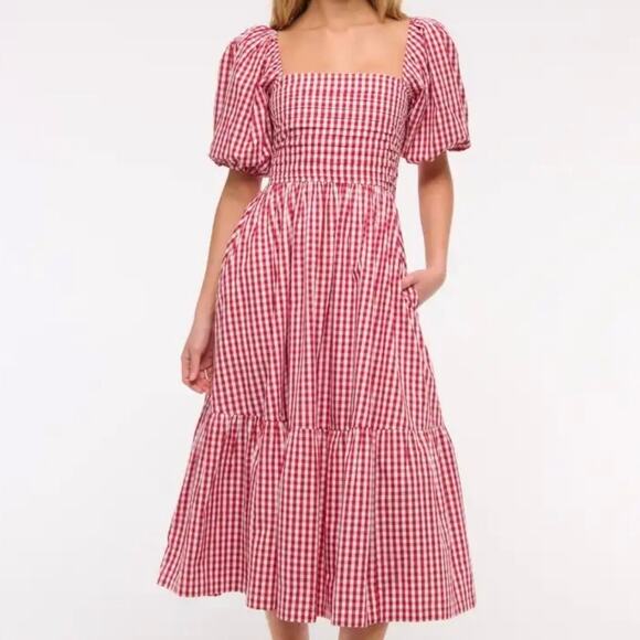 Abercrombie & Fitch Dresses & Skirts - ABERCROMBIE & FITCH | Red White Gingham Smocked Puff Sleeve Babydoll Dress | XLP